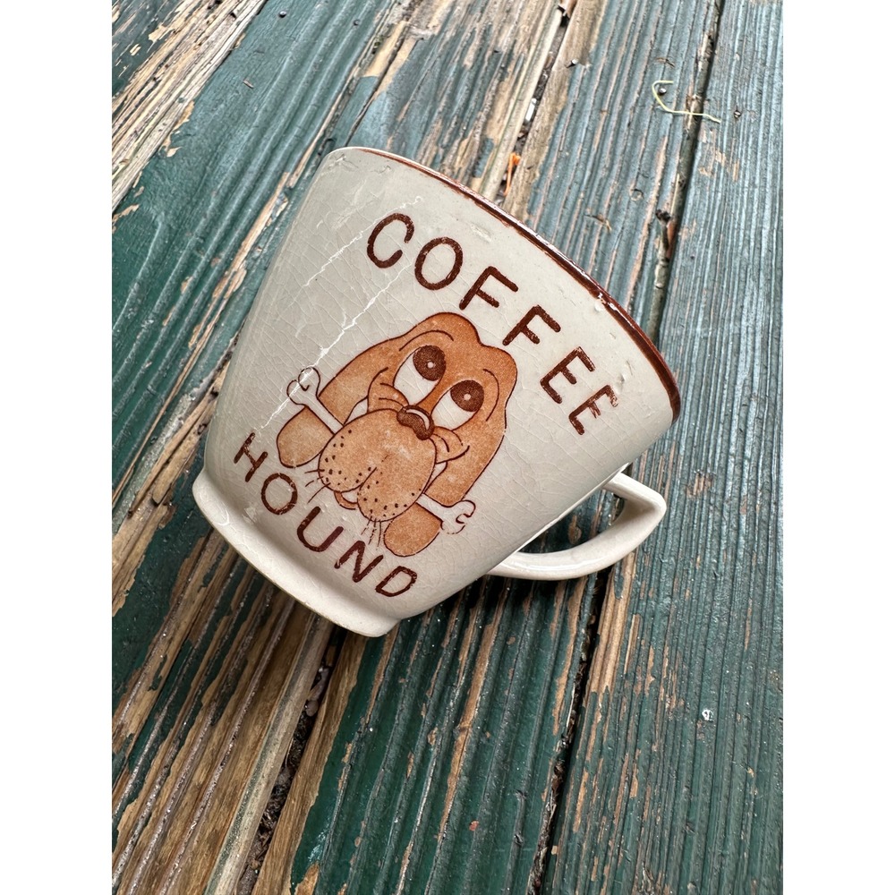Vintage Coffee Hound Basset Hound Mug Japan Ceramic Novelty Crazed Glaze 1960s